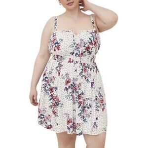 Torrid Gauze Smocked Waist Sundress Size 1X 14/16 White Floral Lined Mini NEW